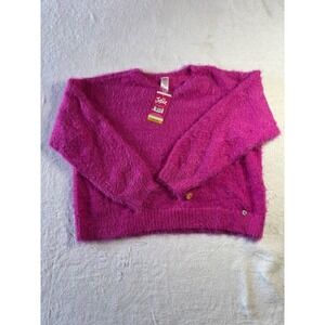 Justice Girls Pink Fushia Fuzzy Sweater Size L 12-14 Long Sleeve NWT Soft Cozy